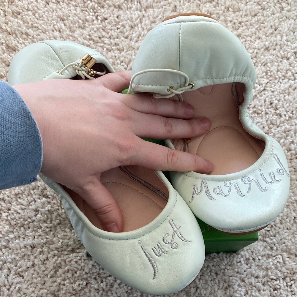 kate spade White 'Just Married' Flats
